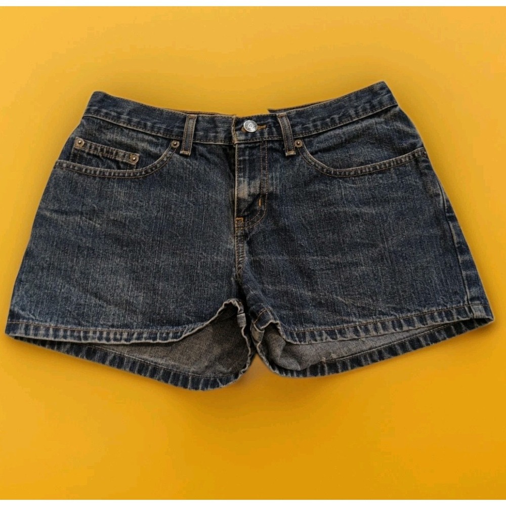 So Hiphugger Denim Dark Wash Womens Jean Shorts Juniors 2.5" inseam Size 7 EUC